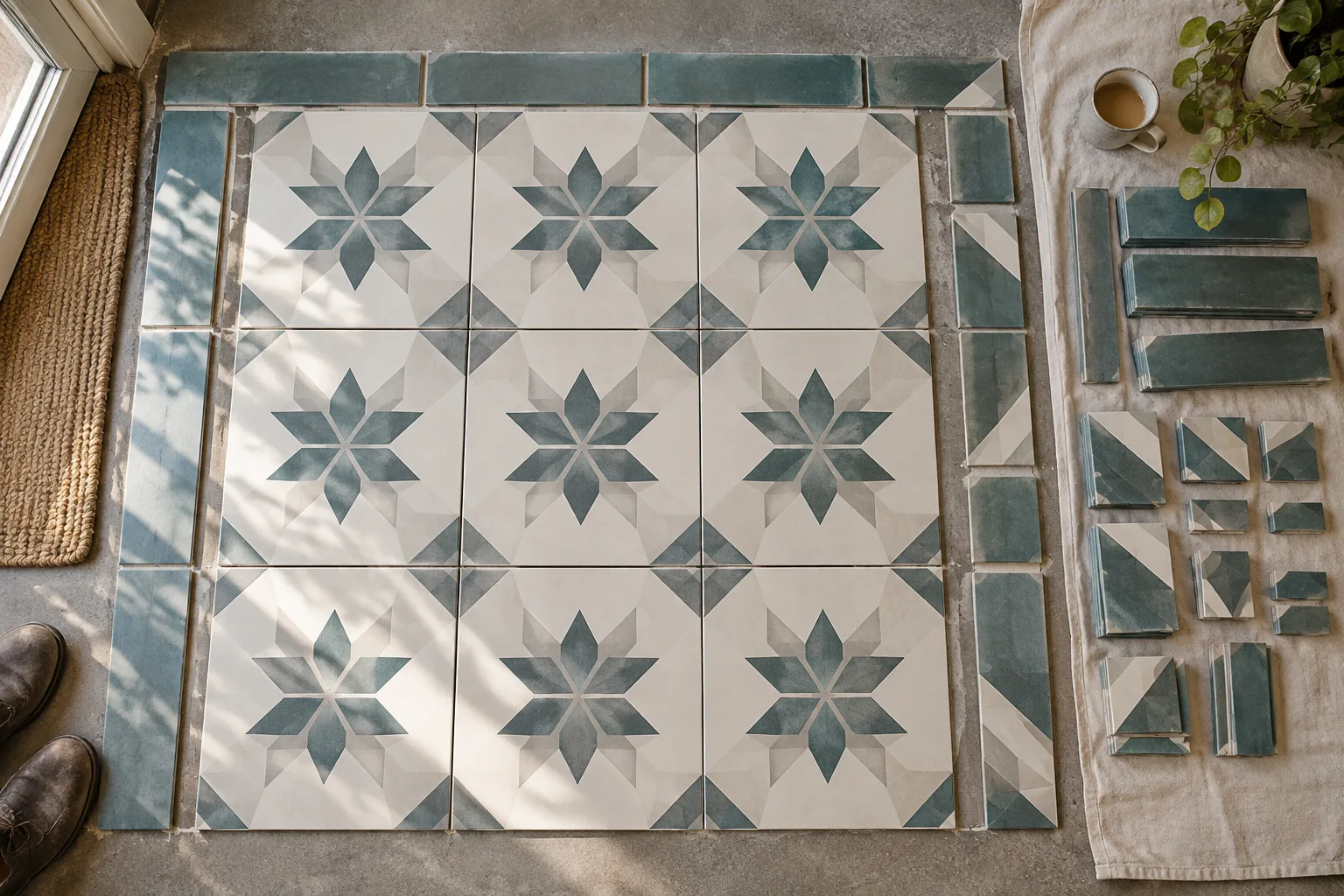 Reduce tile waste by pairing border cuts